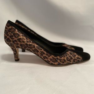 Joel Parker Black Tan Metallic Animal Print Kitten Heels Women Size 8 AAA